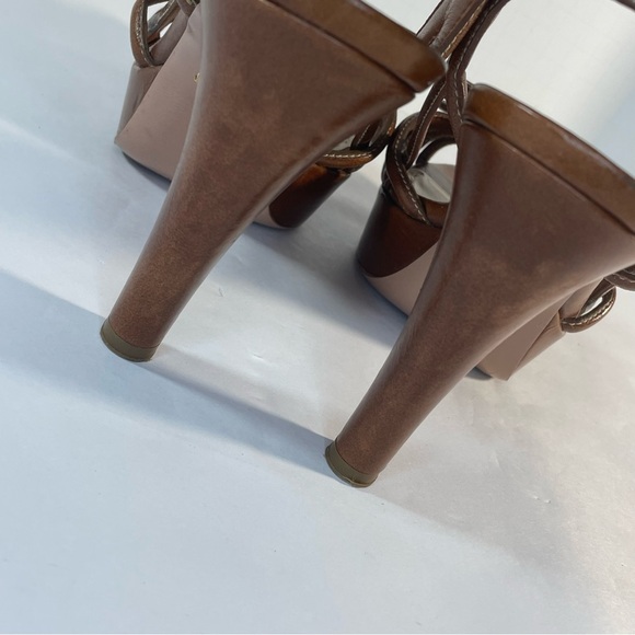 Prada Brown Leather Heeled Sling back Strappy Platform Sandals with bow 38 - Picture 4 of 13